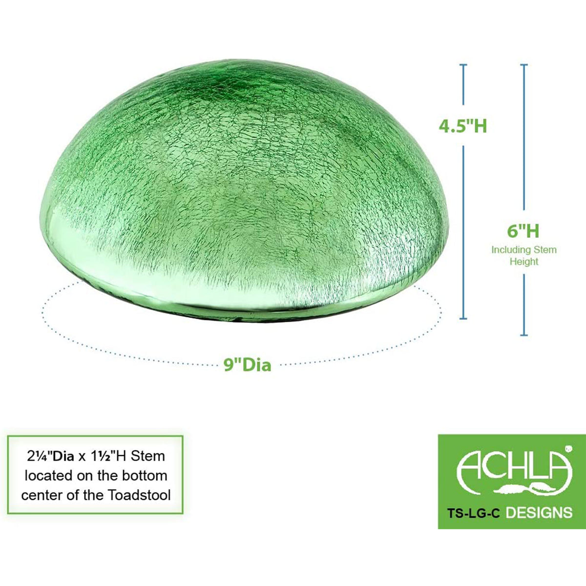 Achla Designs Crackle Glass Garden Toadstool Gazing Ball, 9 Inch, Light Green