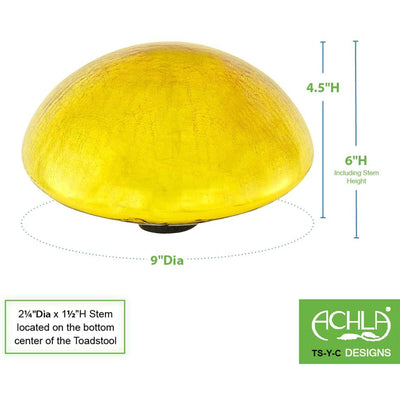Achla Designs Crackle Glass Garden Toadstool Outdoor Gazing Ball, 9 Inch, Yellow