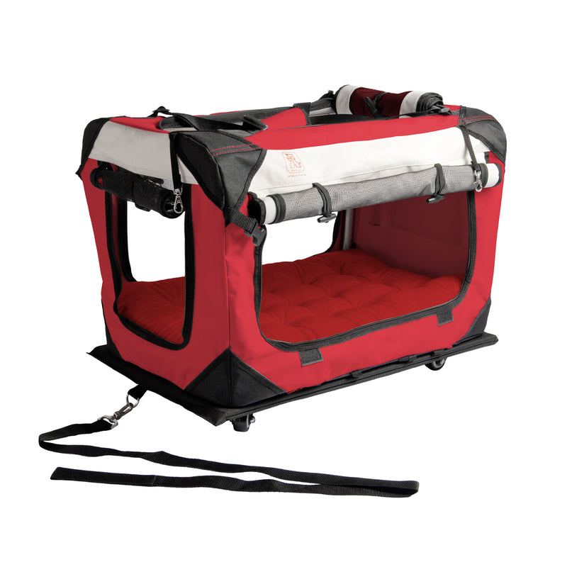 PetLuv Pull-Along Rolling Cat and Dog Travel Carrier and Crate on Wheels, Red