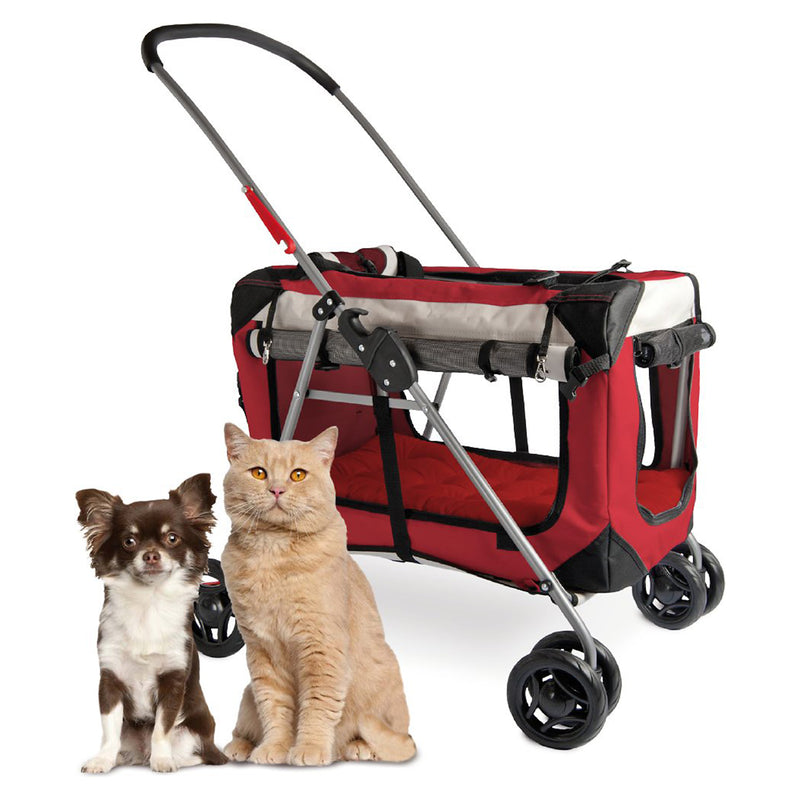 PetLuv Happy Cat Premium 3-in-1 Soft Sided Detachable Pet Crate & Stroller, Red