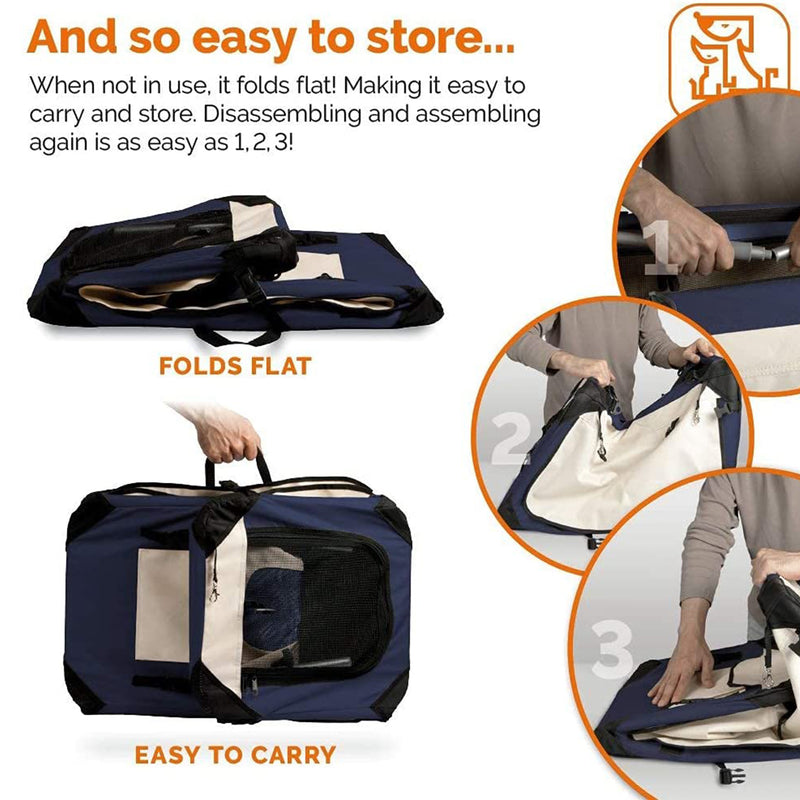 PetLuv Pull-Along Rolling Cat and Dog Travel Carrier and Crate on Wheels, Navy