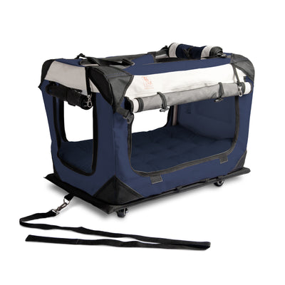 PetLuv Pull-Along Rolling Cat and Dog Travel Carrier and Crate on Wheels, Navy