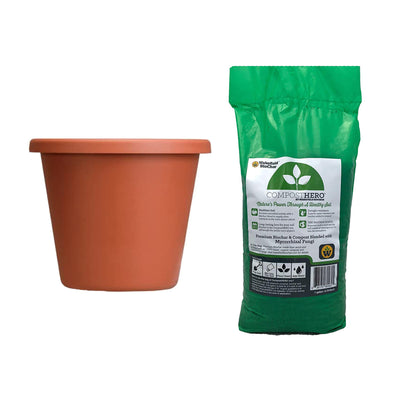 HC Companies 20in Classic Pot Planter, Terra Cotta & Wakefield HERO 1gal Compost