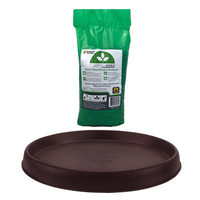 HC Companies Terrazzo 36 In Plant Saucer w/ Wakefield HERO Blend Garden Compost