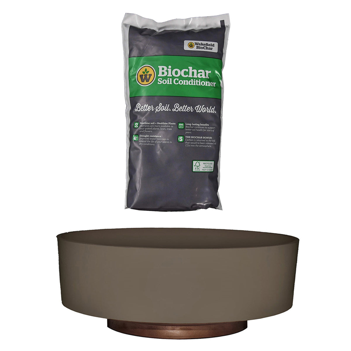HC Companies 8in Capri Planter, Artisan Taupe & Wakefield 1lb Soil Conditioner