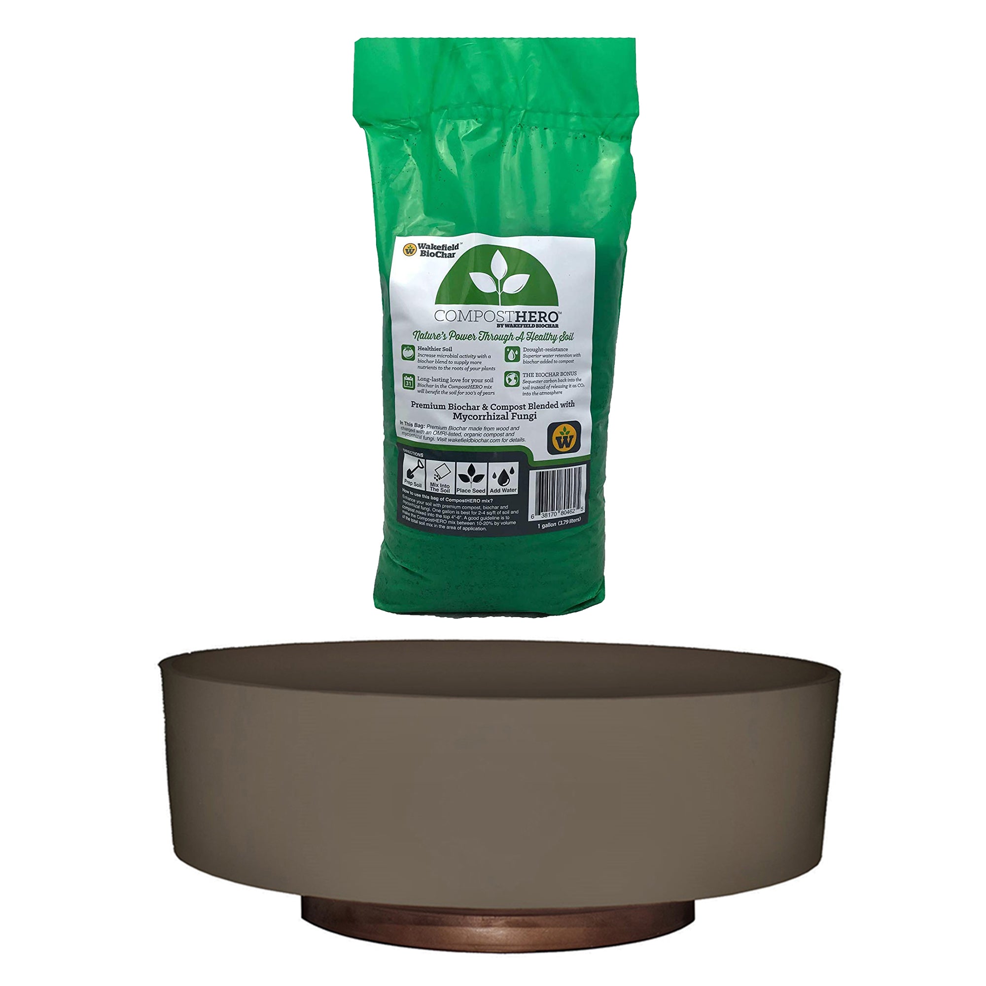 HC Companies 8 Inch Capri Planter, Artisan Taupe & Wakefield HERO 1gal Compost