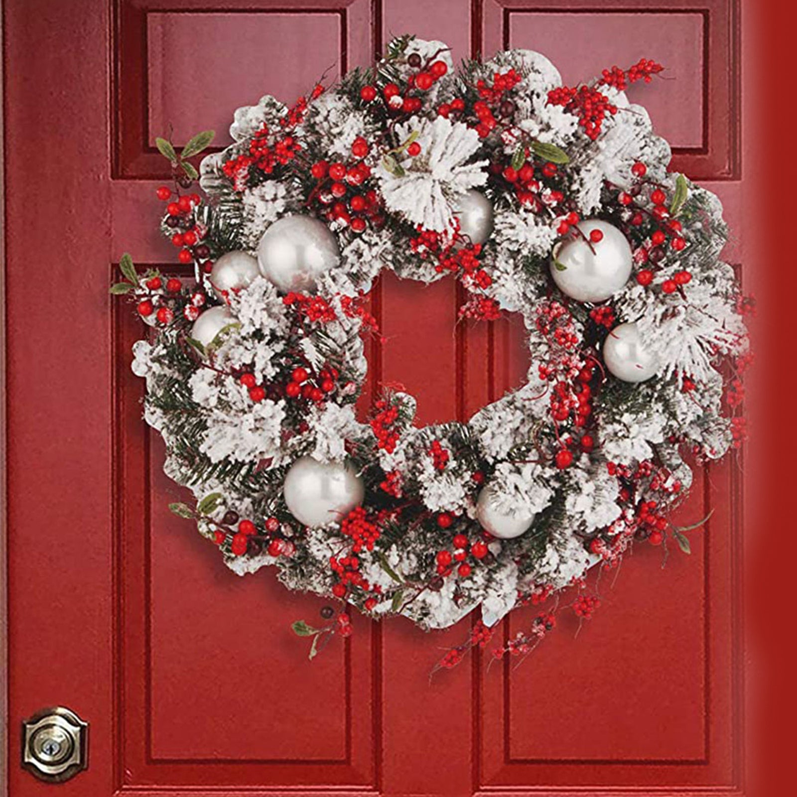 24 Inch Wreath with Frosted Branches, Ornaments, Berries (Open Box) - VMInnovations