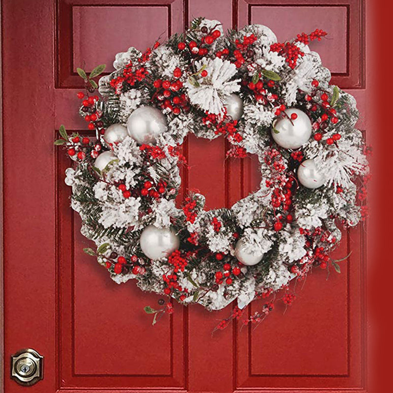 24 Inch Wreath with Frosted Branches, Ornaments, Berries (Open Box)