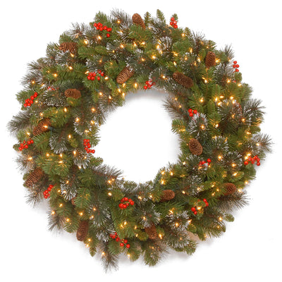 National Tree Company Crestwood Spruce 30" Pre-Lit Wreath w/ Pinecones, Berries - VMInnovations