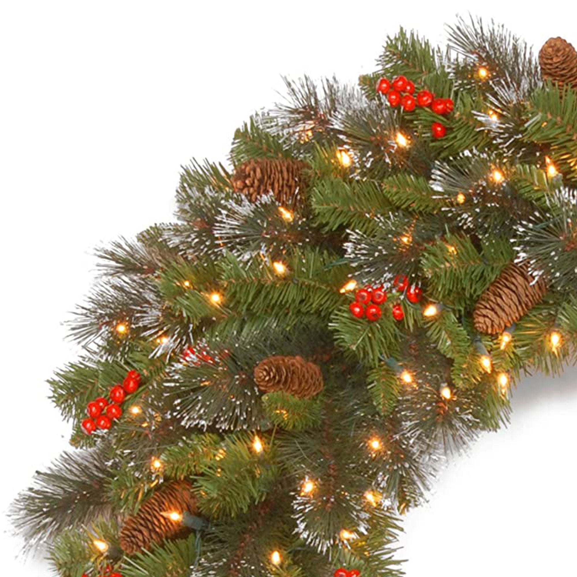 National Tree Company Crestwood Spruce 30" Pre-Lit Wreath w/ Pinecones, Berries - VMInnovations