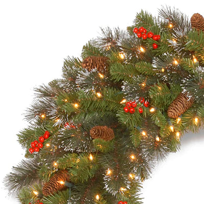 National Tree Company Crestwood Spruce 30" Pre-Lit Wreath w/ Pinecones, Berries - VMInnovations