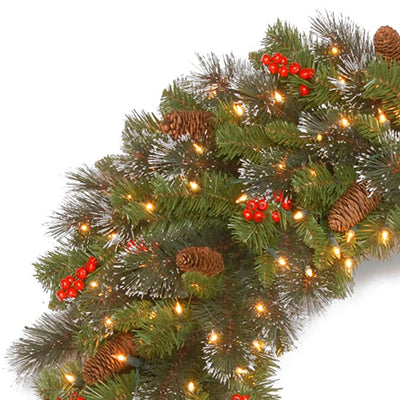 National Tree Company Crestwood Spruce 30" Pre-Lit Wreath w/ Pinecones, Berries