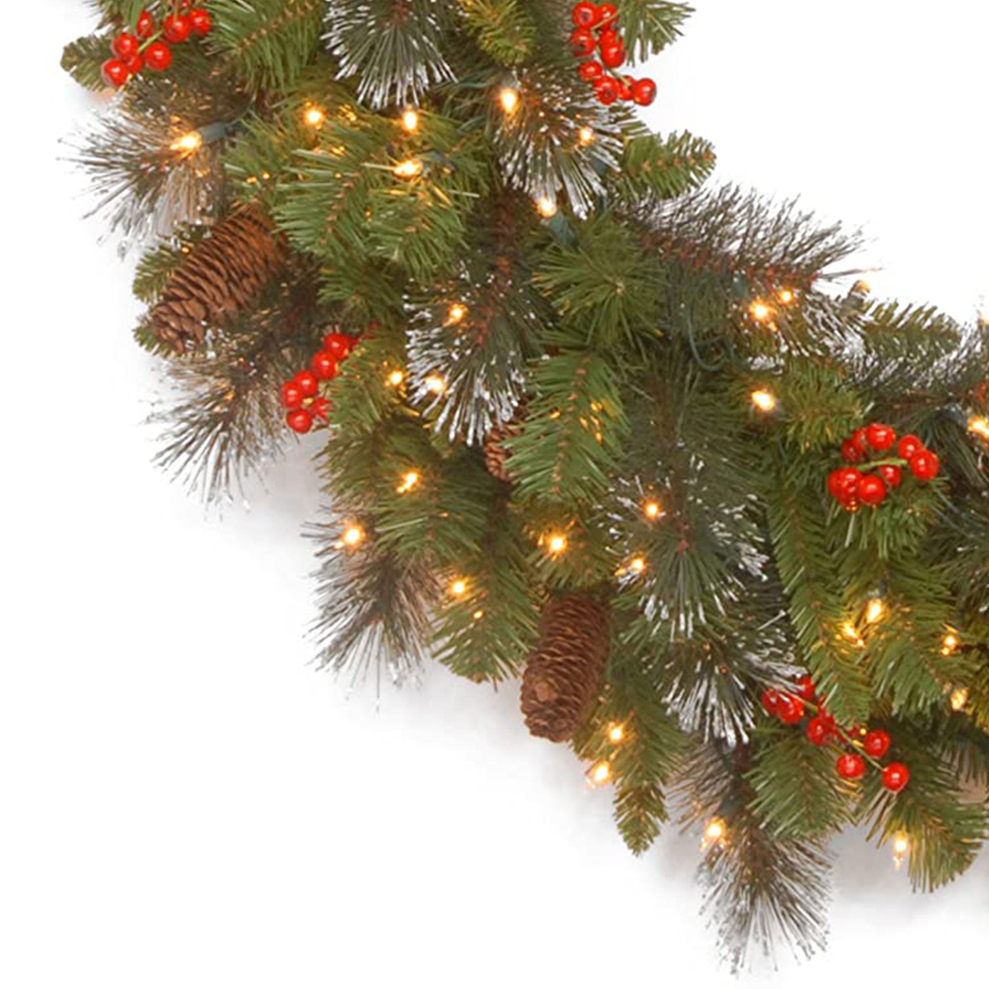 National Tree Company Crestwood Spruce 30" Pre-Lit Wreath w/ Pinecones, Berries - VMInnovations