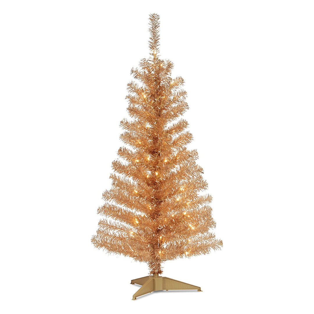 National Tree Company 4" Prelit Tinsel Tree with Metal Stand, Gold (Open Box)