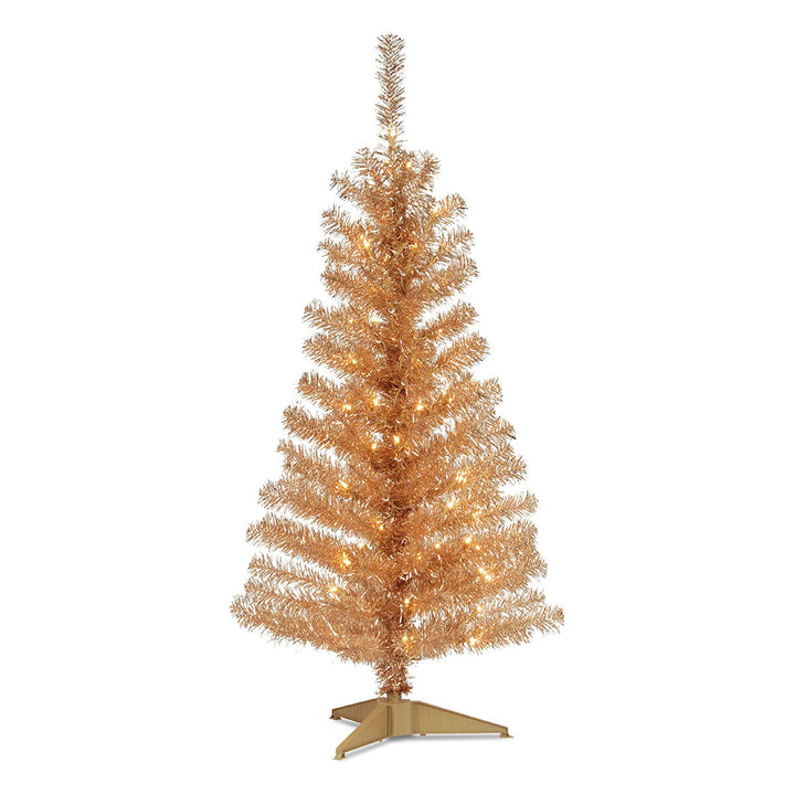 National Tree Company 4ft Prelit Tinsel Tree with Metal Stand, Gold (Used)