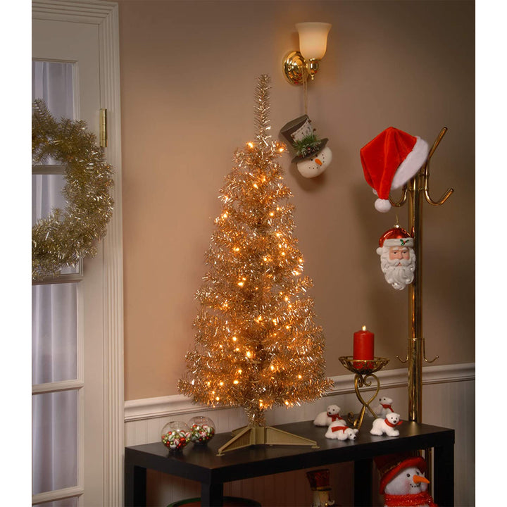 National Tree Company 4" Prelit Tinsel Tree with Metal Stand, Gold (Open Box)