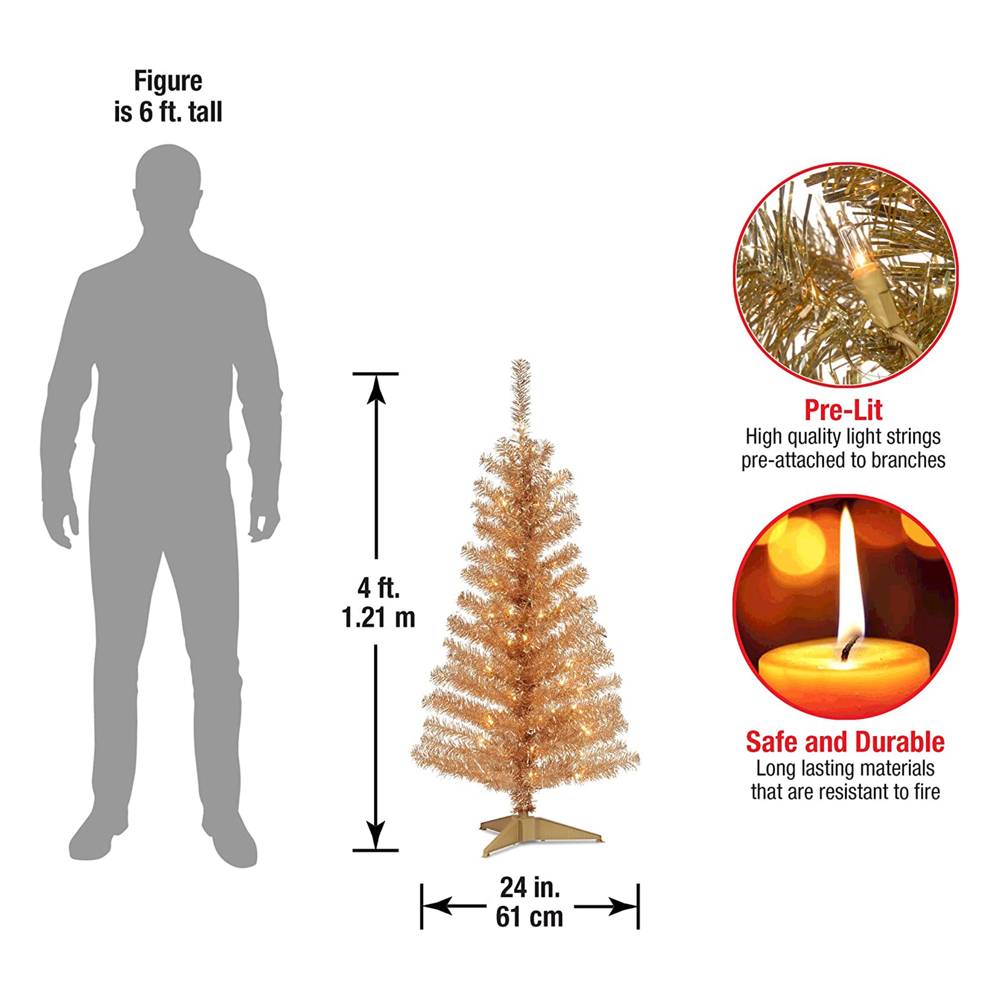 National Tree Company 4ft Prelit Tinsel Tree with Metal Stand, Gold (Used) - VMInnovations