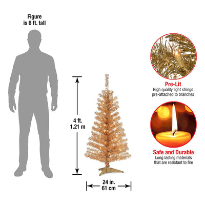 National Tree Company 4ft Prelit Tinsel Tree with Metal Stand, Gold (Used) - VMInnovations