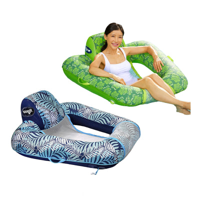 Aqua Leisure Zero Gravity Swimming Pool Lounge Chair Float, Green + Blue Fern
