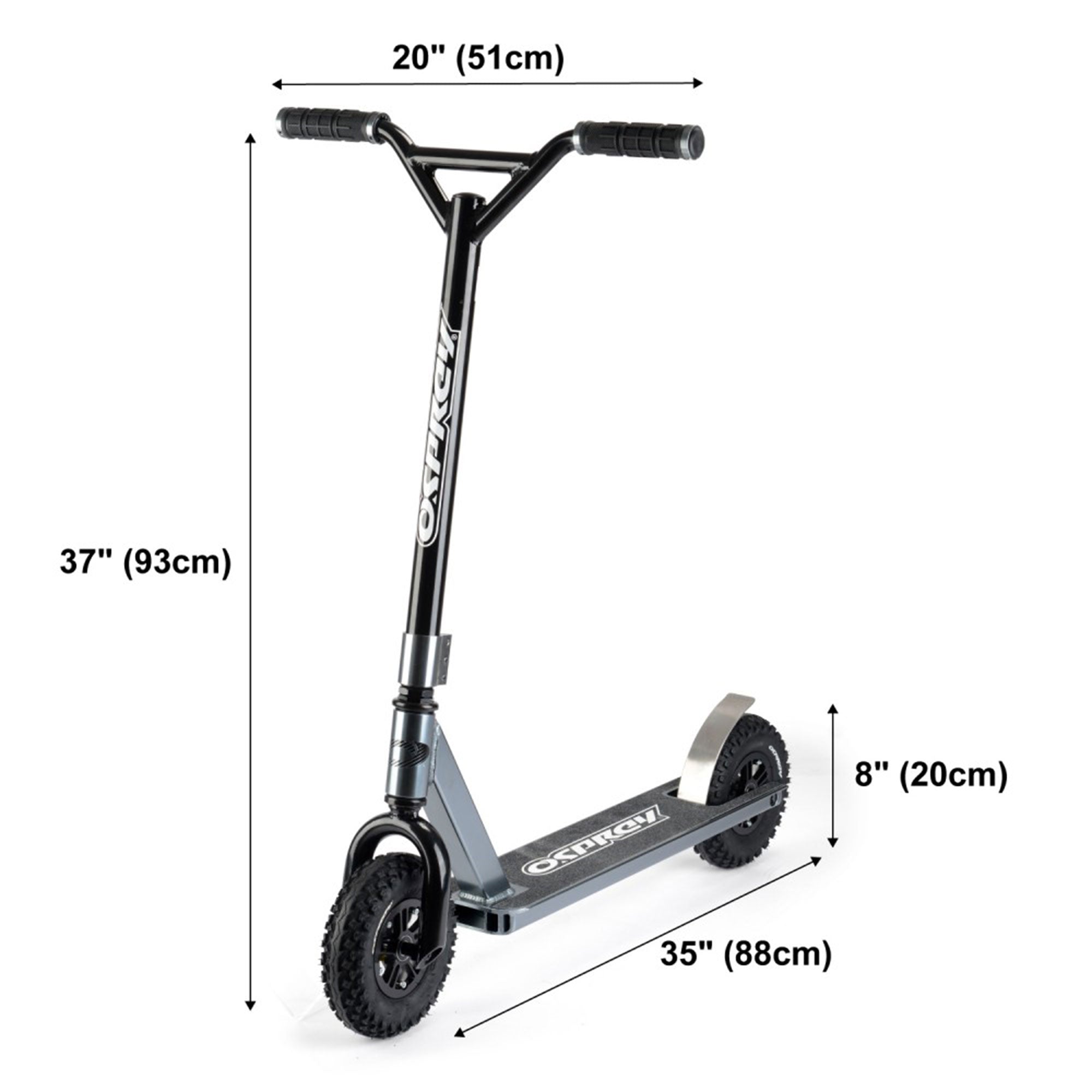 Osprey All Terrain Adult Dirt Trail Scooter with Chunky Off Road Tires, Gray