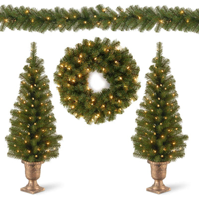 National Tree Company 4Pc Assorted Holiday Greenery with White LED Lights (Used)