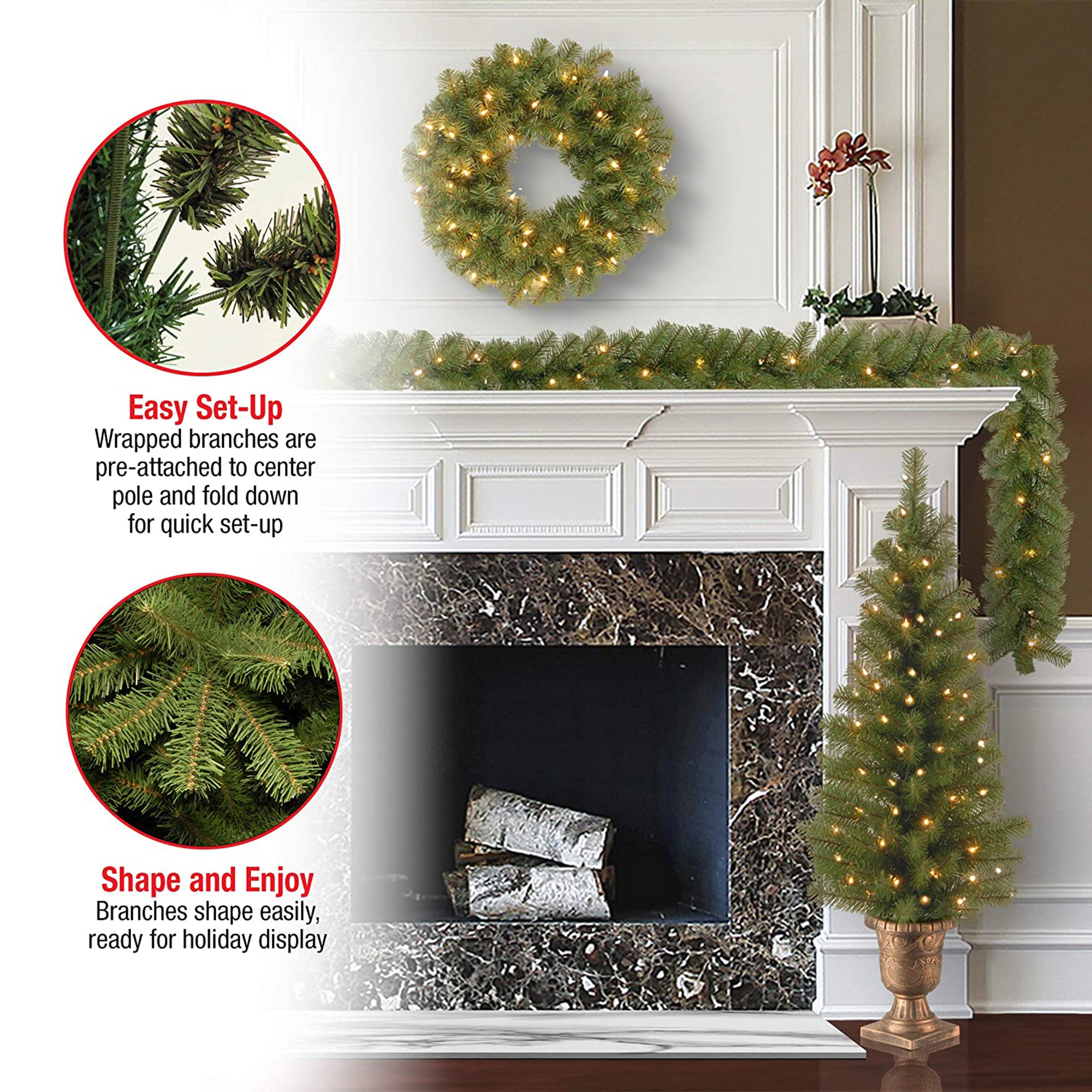 National Tree Company 4Pc Assorted Holiday Greenery with White LED Lights (Used) - VMInnovations