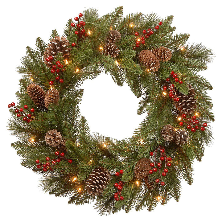 National Tree Company Bristle Berry Pine 24" Prelit Christmas Wreath, LEDs(Used)