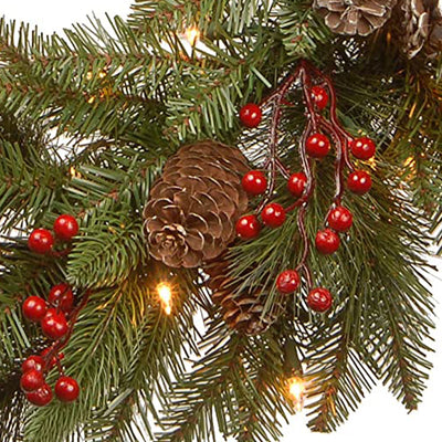 National Tree Company Bristle Berry Pine 24" Prelit Wreath, White LEDs(Open Box) - VMInnovations