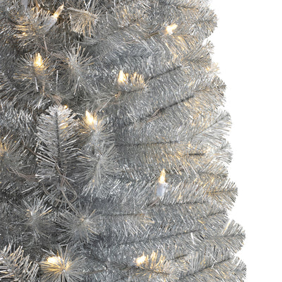 Treetopia Shimmering Silver 6 Ft Prelit Pencil Tinsel Christmas Tree (Open Box)
