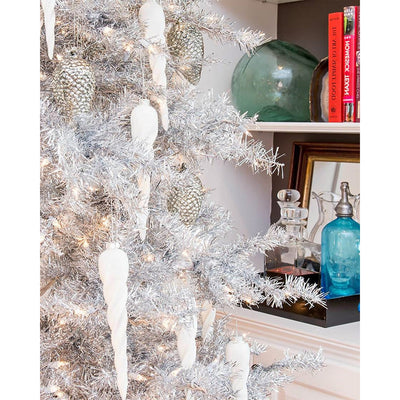 Tinkerbell Silver 7' Artificial Prelit Tinsel Christmas Tree w/Stand (Open Box)