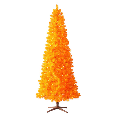 Sunset Orange 6 Foot Artificial Prelit Slim Christmas Tree with Stand (Open Box)