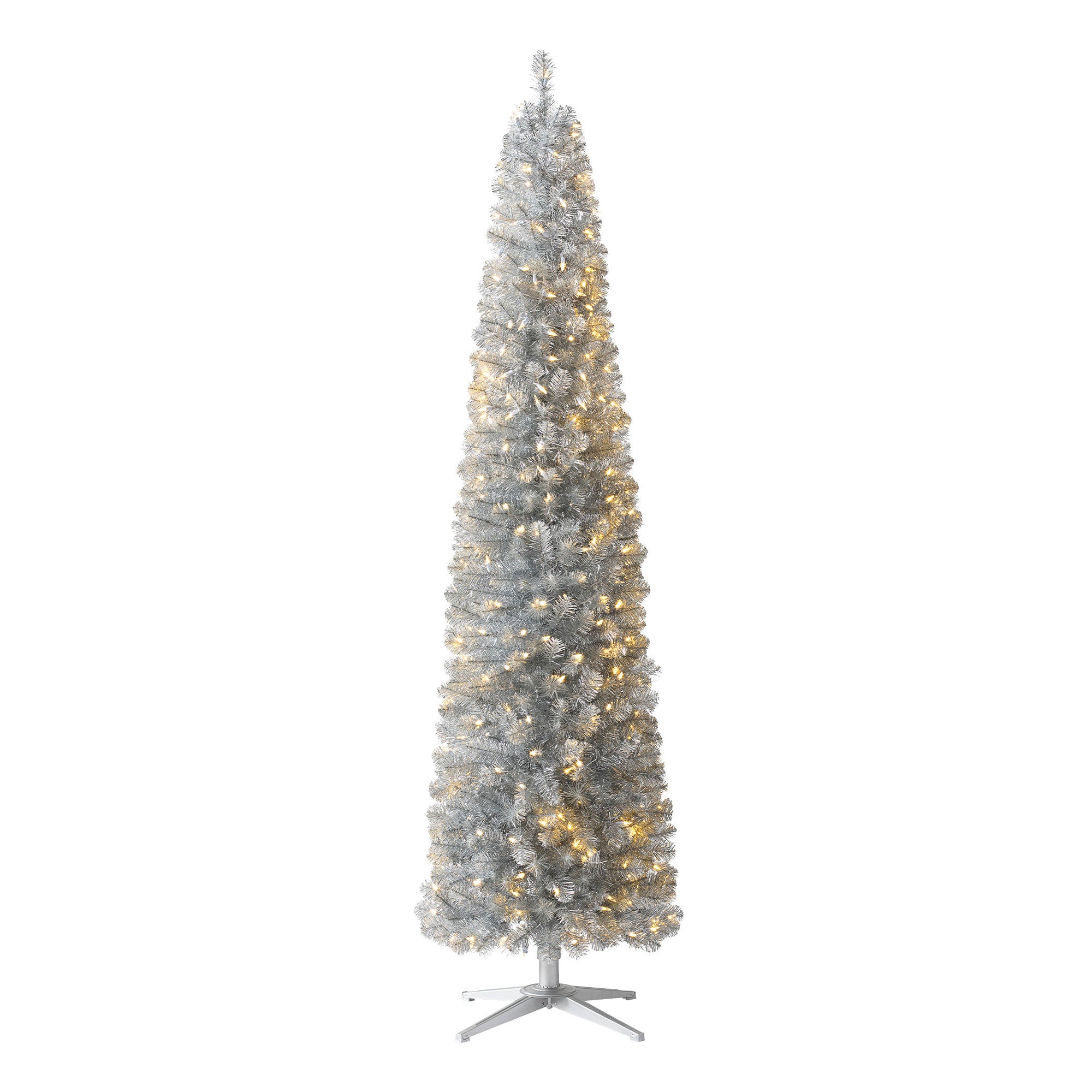Treetopia Shimmering Silver 7 Ft Artificial Prelit Pencil Tinsel Christmas Tree