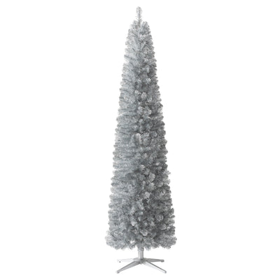 Treetopia Shimmering Silver 7 Ft Artificial Prelit Pencil Tinsel Christmas Tree