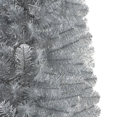 Treetopia Shimmering Silver 7 Ft Artificial Prelit Pencil Tinsel Christmas Tree