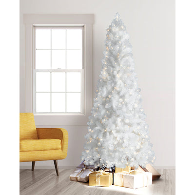 Treetopia All Snowed In White 8 Ft Artificial Prelit Slim Christmas Tree w/Stand - VMInnovations