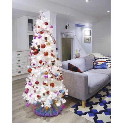 Treetopia All Snowed In White 8 Ft Artificial Prelit Slim Christmas Tree w/Stand - VMInnovations