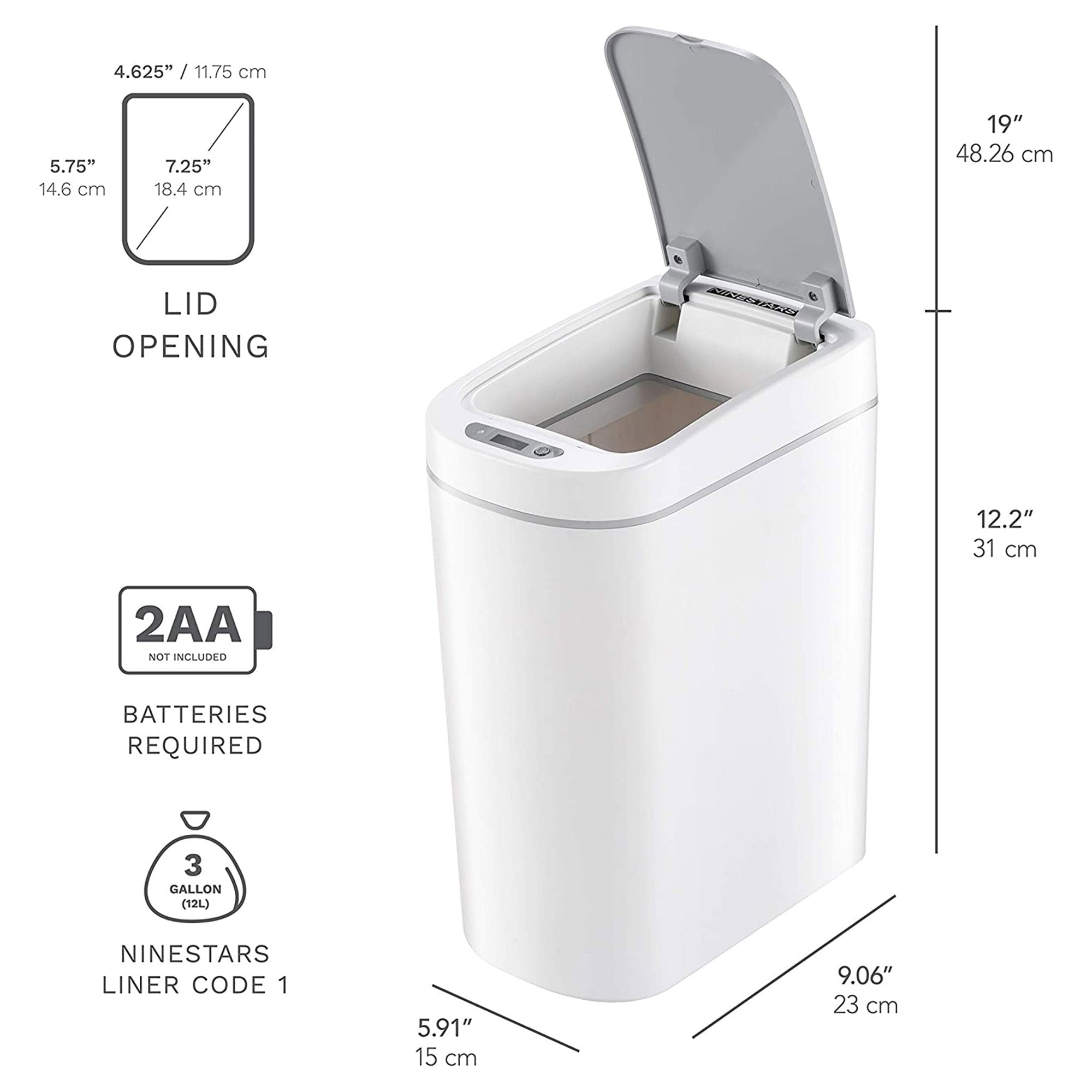 AMZ-7-2 1.8 Gallon Automatic Motion Sensor Compact Trash Can, (Open Box) - VMInnovations