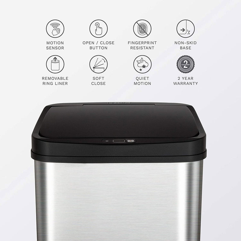 NINESTARS 13.2 Gallon Automatic Soft Close Motion Sensor Trash Can (Open Box)