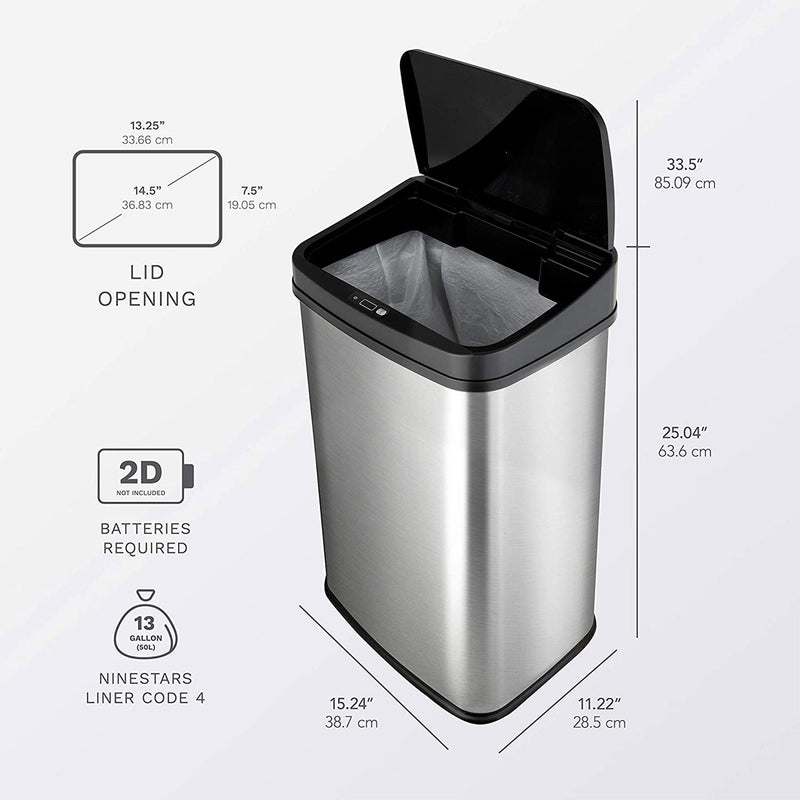 NINESTARS 13.2 Gallon Automatic Soft Close Motion Sensor Trash Can (Open Box)