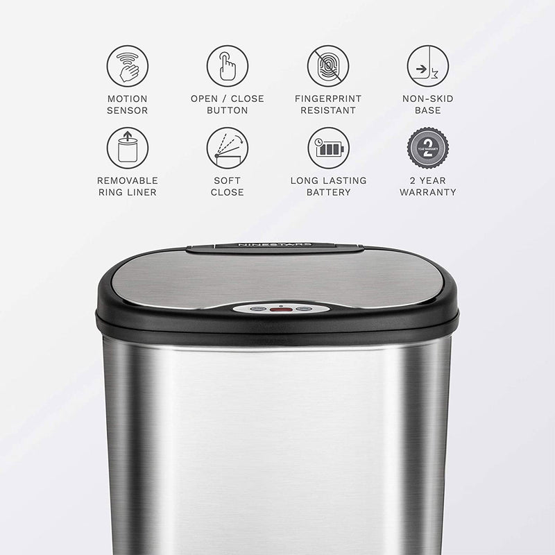 NINESTARS 13.2 Gal Motion Sensor Garbage Trash Can w/ Manual Mode (Open Box)