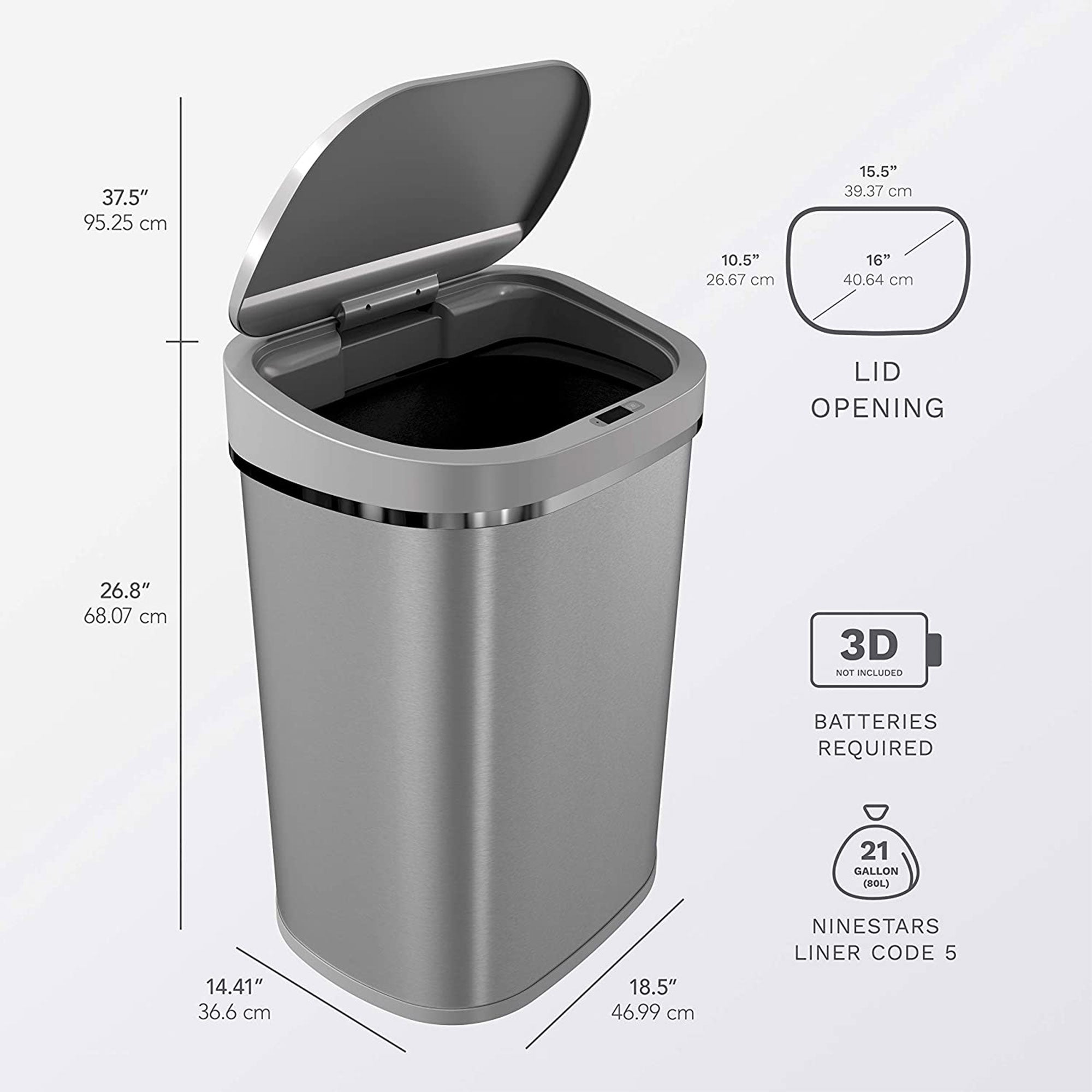 NINESTARS 21.1 Gallon Motion Sensor Garbage Trash Can w/ Manual Mode (Open Box) - VMInnovations