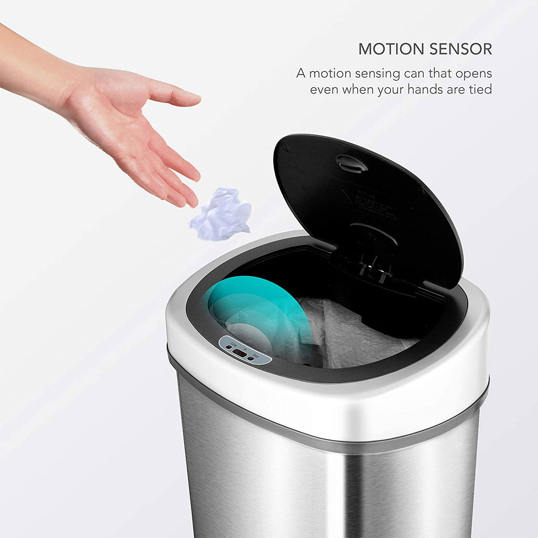 NINESTARS 13.2 Gal Steel Hands Free Motion Sensor Garbage Trash Can (Used) - VMInnovations