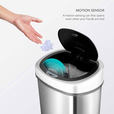 NINESTARS 13.2 Gal Steel Hands Free Motion Sensor Garbage Trash Can (Open Box) - VMInnovations
