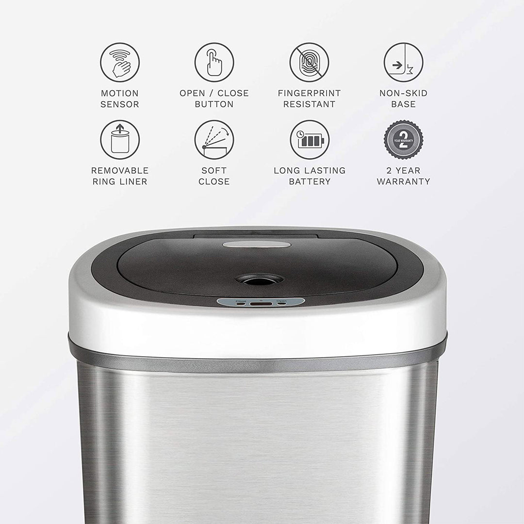 NINESTARS 13.2 Gallon Stainless Steel Hands Free Motion Sensor Garbage Trash Can