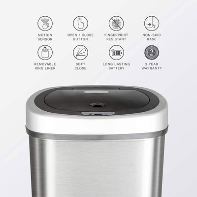 NINESTARS 13.2 Gal Steel Hands Free Motion Sensor Garbage Trash Can (Open Box) - VMInnovations