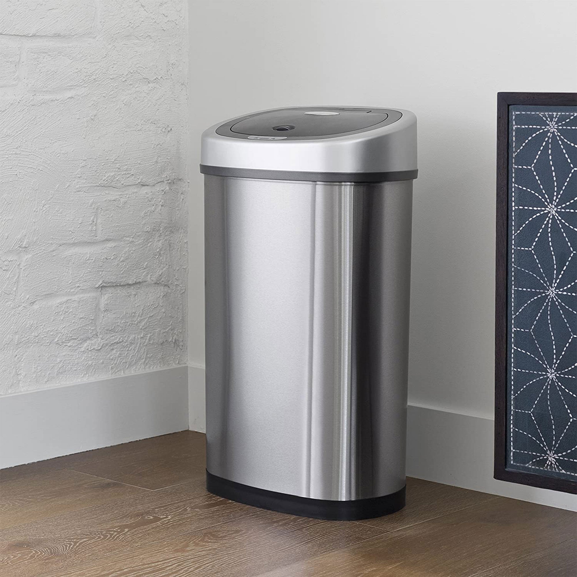 NINESTARS 13.2 Gal Steel Hands Free Motion Sensor Garbage Trash Can (Open Box) - VMInnovations