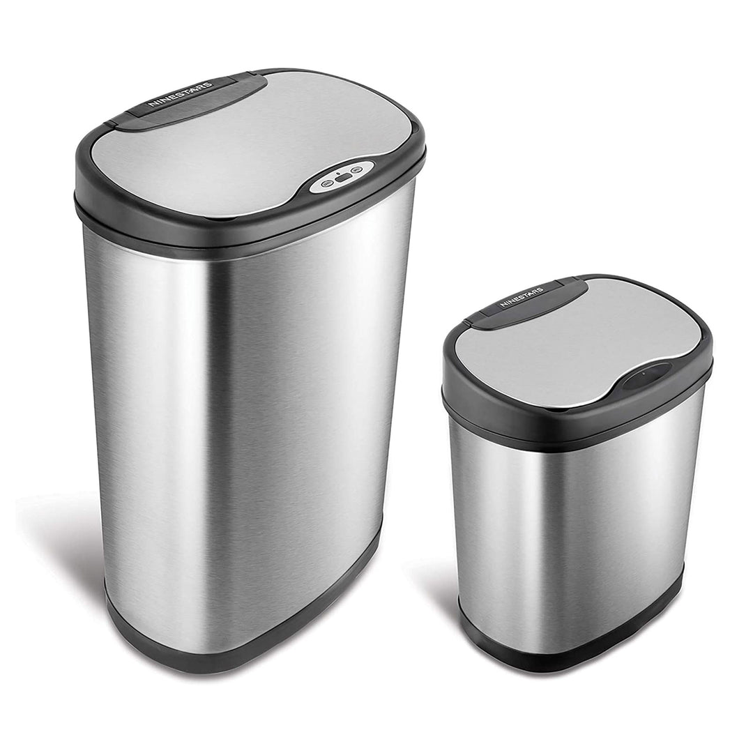 NINESTARS 13.2 Gallon & 3.2 Gallon Dual Stainless Steel Motion Sensor Trash Cans