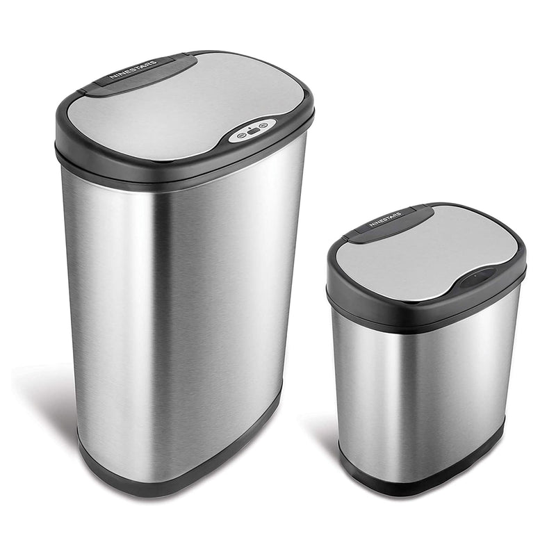 13.2 Gallon & 3.2 Gallon Dual Stainless Steel Motion Sensor Trash Cans (Used)