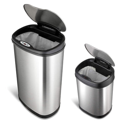 13.2 Gallon & 3.2 Gallon Dual Stainless Steel Motion Sensor Trash Cans (Used)