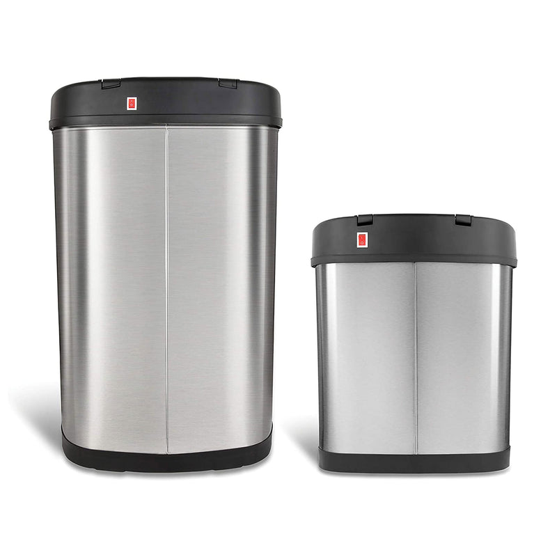 13.2 Gallon & 3.2 Gallon Dual Stainless Steel Motion Sensor Trash Cans (Used)